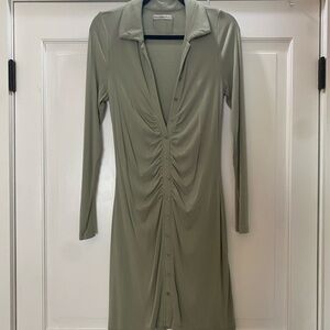 Abercrombie & Fitch Sage Green Ruched Midi Dress
